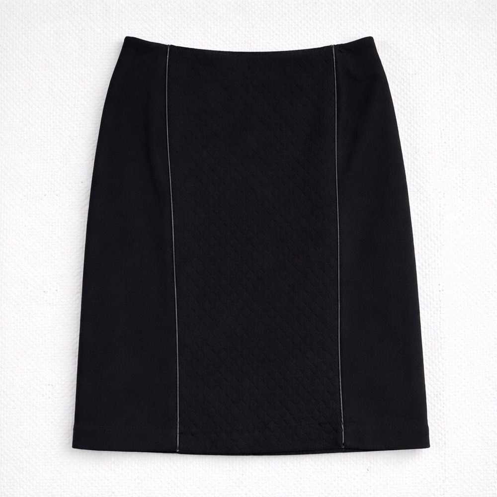 Laundry by Shelli Segal‎ Black Quilted Mini Skirt Faux Leather Trim Size 6 TJ610